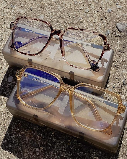 VISOONE Oversized Blue Light Blocking Glasses with Chic Square TR90 Frame and Metal Temple for Women Men REMY
