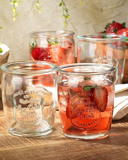 Glaver's Glass Tumblers Premium Drinking Glasses set Of 4 Genuine Artisan-Made Vintage Italian Style-Elegant 13 Oz Clear Tumbler Glassware Set For Cold, Refreshing Drinks, Beverages, Cocktails