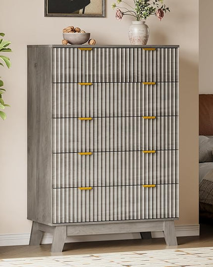 BORNOON 46" Tall Dresser for Bedroom, 6-Drawer Fluted Chest of Drawers, Modern Wood Highboy with Deep Storage, Metal Slides and Handles, Anti-Tip Kit, Vertical Clothes Organizer for Apartment, Nursery