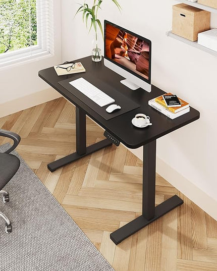 One-Piece Standing Desk 47 x 24 Inches, Small Adjustable Height Desk， Electric Sit Stand Desks Home Office Computer Workstation, Black