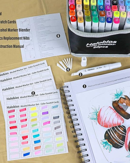 80 Alcohol Markers, Dual Tip Fine & Broad Drawing Markers Alcohol Marker Set with Case, Art Marker for Student Adults Coloring Artists Drawing Sketching Card Making and Illustration