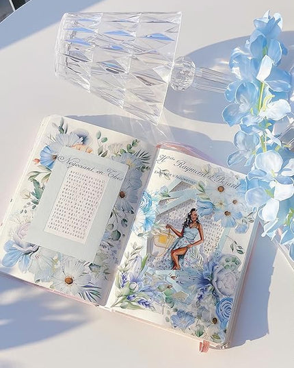 WT Serene Wide PET Tape, Single Roll, Original Designs, Watercolor Blue Flower Decorative Tape, Transparent Clear Adhesive Tape, Journal Scrapbook Bujo Planner DIY Craft Supplies