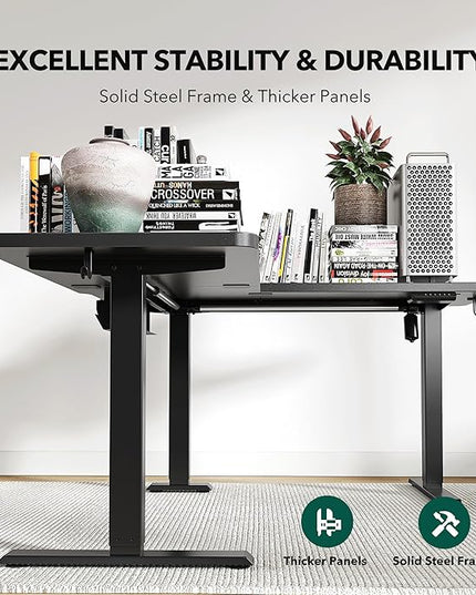 FEZIBO 63 x 55 L Shaped Standing Desk Adjustable Height, 63 Inch Electric Stand up Corner Computer Desk, Sit Stand Home Office Desk with Splice Board, Black