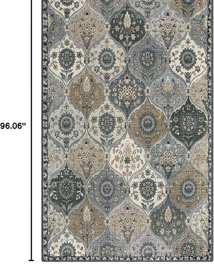 Lahome Moroccan Washable Living Room Rug, 5x8 Rugs for Bedroom Dining Room, Soft Non-Slip Non Shedding Boho Distressed Throw Carpet for Nursery Office, Grey