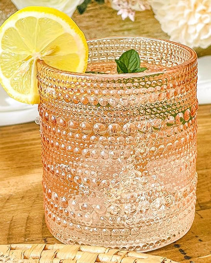 Kate Aspen Rose Gold Cups Pink Hobnail Beaded Drinking Glasses Set of 6-10 oz Vintage Glassware Cocktail Glass Set, Juice Glass, Water Cups, Makes A Great Hostess Gift (Pack of 4)