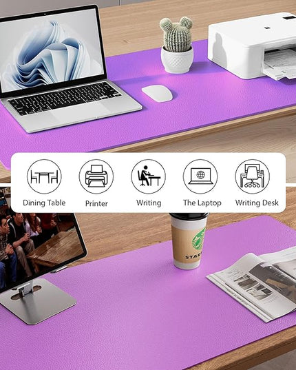 Aothia Leather Desk Pad Protector, Mouse Pad, Office Desk Mat, Non-Slip PU Leather Desk Blotter, Laptop Desk Pad, Waterproof Desk Writing Pad for Office and Home (23.6" x 13.7", Iris Violet)