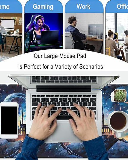 Blue Castle Desk Mat Aesthetic Cute Desk Pad, Extended Large Mouse Pad XXL Gaming Keyboard Pad, Computer Desktop Mouse Mat Full Desk Laptop Mat, Fantasy Art Office Desk Accessories 31.5" x 15.7"