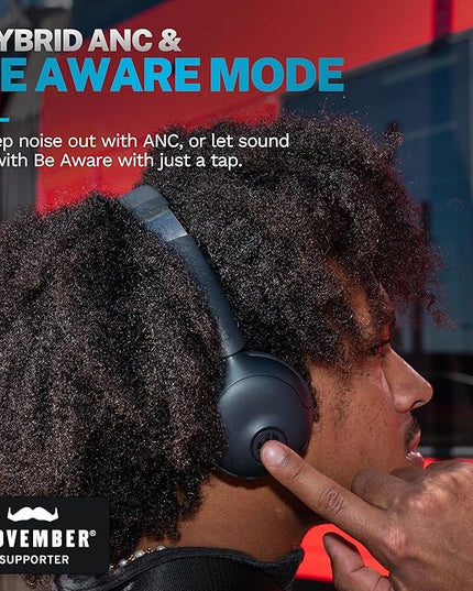 JLab Go Lux ANC Wireless Headphones, Graphite, Hybrid Active Noise Cancelling, Premium On-Ear Bluetooth Headset, Customizable Sound, Be Aware Mode, Cloud Foam Comfort, Multipoint Connection