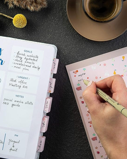 DiverseBee Laminated Planner - 24 Peel and Stick Tabs (12 Month, 12 Blank), Calendar Dividers (Rose)