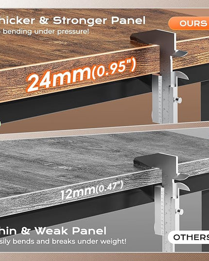 Huuger 55 x 24 inch Desk with Power Outlets & USB-C, Deeper & Thicker Desktop, Robust Metal Tubes, Computer Desk, Heavy Duty Office Desk, Work Gaming Desk for Home Office, Rustic Brown