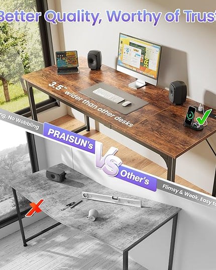 PRAISUN 63 X 24 Inch Office Computer Desk with Power Outlets and USB-C Port, Larger and Longer Gaming Desk, for Home Office, Study, Writing Work from Home Table, Metal Frame, White