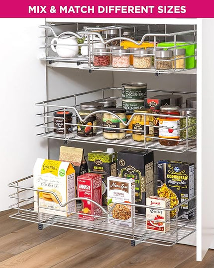 HOLDN’ STORAGE Heavy-Duty Premium Collection Pull Out Cabinet Organizer, Cabinet Drawer Slide Outs, Lifetime Limited Warranty - Basket Size 30" W x 21" D x 5" H, Anti-Rust Chrome Finish