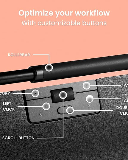 Contour RollerMouse Pro Ergonomic Central Rollerbar Design for Neck, Shoulder & Wrist Pain Relief, 6 Programmable Buttons, 600-2800 DPI, Productivity Plug & Play Mac & PC - Wired - Slim