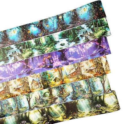 AuriicLeaf Forest-Themed Seamless Washi Tape Scrapbook Kit – 6 Rolls with Cottage, Waterfall & Fairy Forest Designs for Journaling, DIY Crafts, Gift Wrapping, Card Making and Decoration
