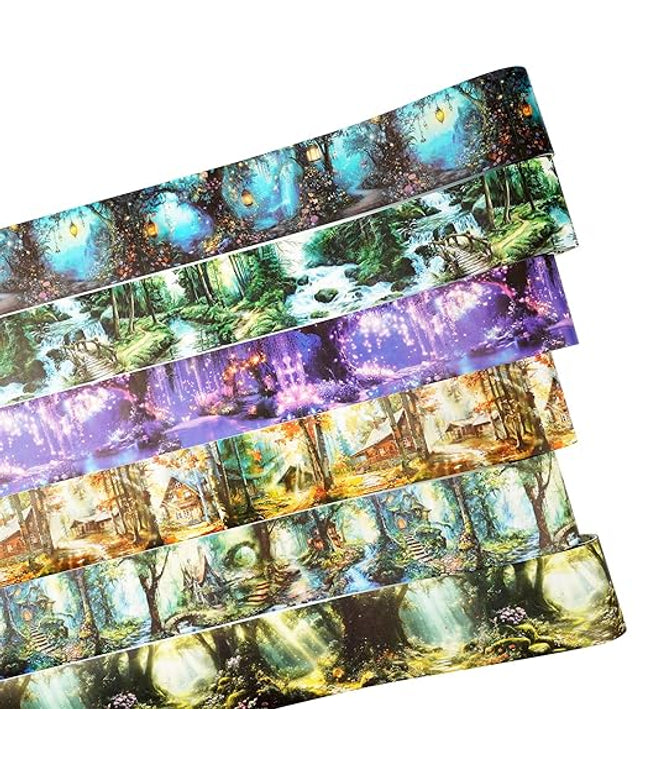 AuriicLeaf Forest-Themed Seamless Washi Tape Scrapbook Kit – 6 Rolls with Cottage, Waterfall & Fairy Forest Designs for Journaling, DIY Crafts, Gift Wrapping, Card Making and Decoration