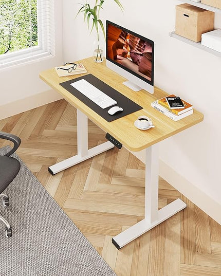 One-Piece Standing Desk 47 x 24 Inches, Small Adjustable Height Desk， Electric Sit Stand Desks Home Office Computer Workstation, Maple
