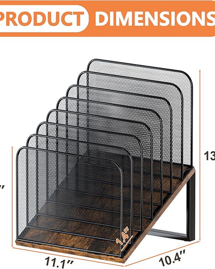 Piskyet Vertical File Organizer, 7-Section Vertical File Folder Holder Stand,Metal Mail Paper Chromebook Organizer for Teacher Desk Office Classroom Desktop Organization（Inclined）
