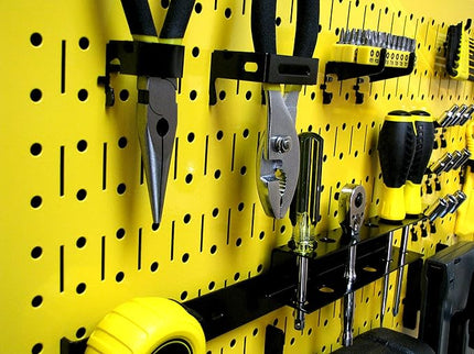 Wall Control Pegboard Rack Horizontal Metal Pegboard Garage Tool Storage Pack - Two 32-Inch Wide x 16-Inch Tall Easy To Install Peg Boards (Yellow)