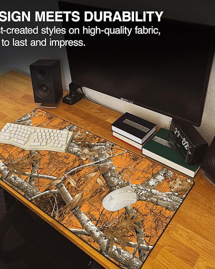 MPCO. Real Tree Large Gaming Desk Pad - 36" x 17" Duraglyde Fabric Edge Orange – Without Logo Desk Mats - Non-Slip, Washable, Smooth Glide for Precision Gaming & Work