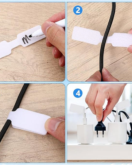 60 Pcs Cable Labels, White Nylon Self-Adhesive Wire Labels, Writable Reusable Cord Tags Electrical Panel Label Cables Markers for Electronics Computer Management and Identification, Home, Office