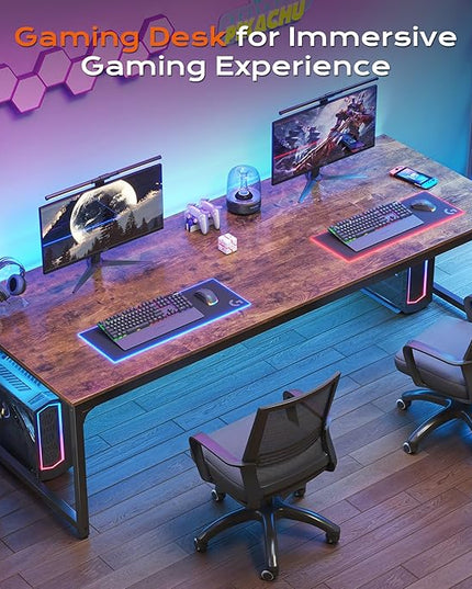 PRAISUN 78.7 X 29.5 Inch Computer Desk with Deeper Desktop, Long Gaming Office Writing Work Desk for Home Office, Study, Bedroom, Work from Home, Metal Frame, Rustic Brown