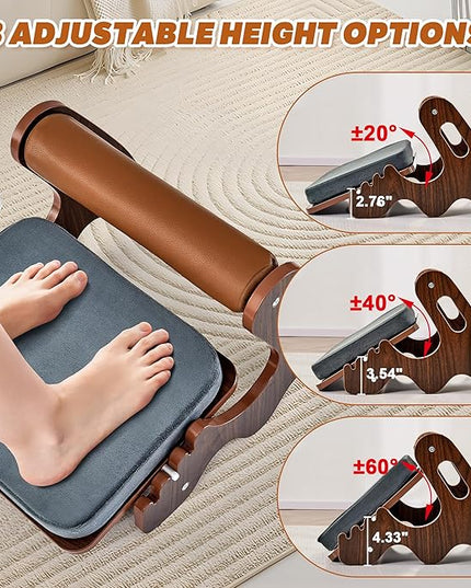 Foot Rest for Under Desk at Work- Adjustable Rocking Foot Stool with 3 Height Position and Soft Crossbar, Ergonomic Wooden Footrest with Soft Sponge Pad for Home, Office