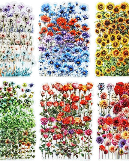 AurriiLeaf Viewing Flowers PET Sticker Set, 120PCS Floral Ephemera for Scrapbooking, Journaling, Crafting, DIY Projects, Diaries, and Art Supplies