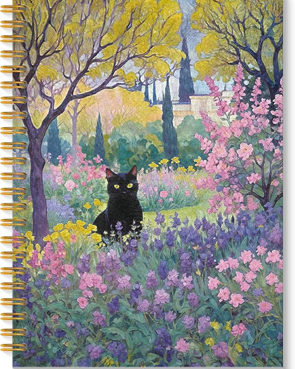 Garden Floral Black Cat Spiral Notebook, Black Cat Gifts Journal, Cats Lovers Mom Lady Gifts Journal Notebook, 5.5x8.3 Inch