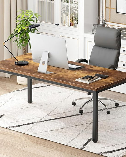 DlandHome Computer Desk, Large Executive Office Desk Computer Table Study Writing Workstation for Home Office,70.8 x 31.5 inch,Retro