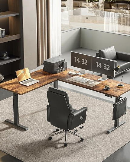 Agilestic Triple Motors 73" x 60" L Shaped Standing Desk, Electric Standing Desk Adjustable Height, Extra Large Desktop Corner Table for Home Office, Gaming Workstation, Splice Board, Rustic Brown