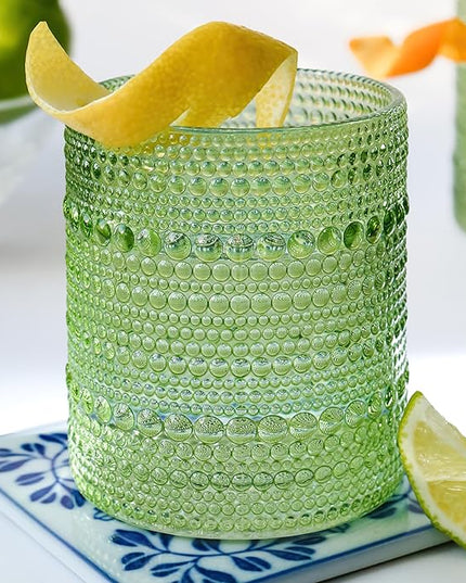 Kate Aspen Sage Green Hobnail Beaded Drinking Glasses Set of 6-10 oz Vintage Glassware, Holiday Entertaining Drinkware, Water & Cocktail Glasses - Great Christmas or Hostess Gift