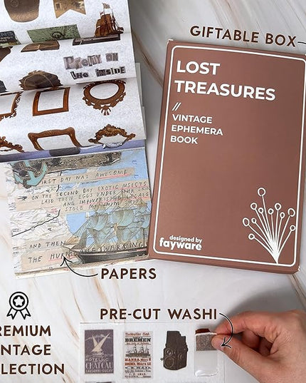 Fayware 411 Vintage Washi Stickers & 20 Scrapbook Papers Ephemera for Junk Journals & Scrapbooking