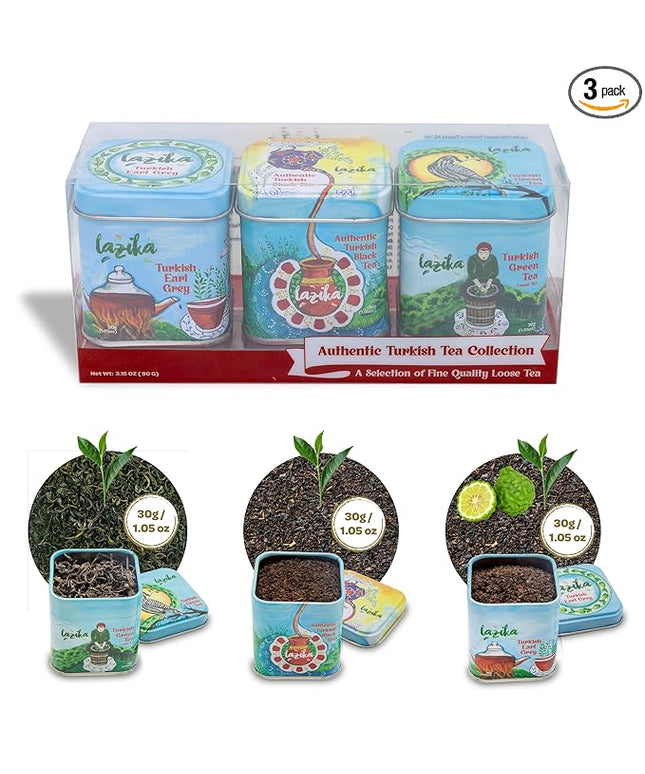 Lazika Loose Leaf Tea Set, Black Tea, Green Tea, Earl Grey, Tea Gift Set for Tea Lovers, 3.35 Oz (Pack of 3)