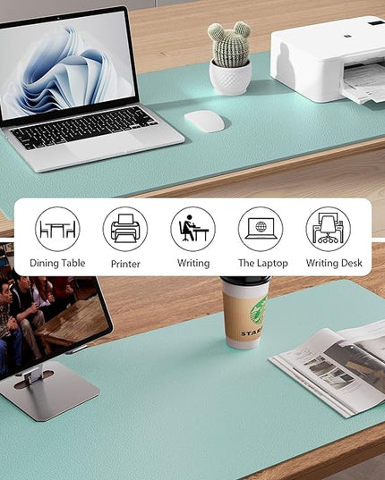Aothia Leather Desk Pad Protector, Mouse Pad, Office Desk Mat, Non-Slip PU Leather Desk Blotter, Laptop Desk Pad, Waterproof Desk Writing Pad for Office and Home (48"x17", Light Blue)