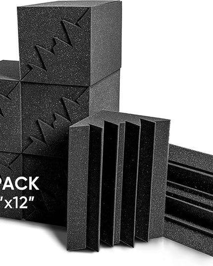 Sonic Acoustics 12 Pack Acoustic Foam Panels 7" X 7" X 12" Sound Absorbing Panel, Bass Trap Studio Foam, Corner Block Finish, Sound Panels Soundproof Sound Insulation Absorbing