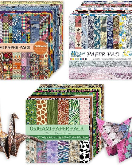 Origami 6x6 Paper Kit 150 Sheets 150 Vivid Colors Double Sided Same Printed Traditional Patterns Square for Arts Crafts Projects Japan Traditional Chiyo.Texture