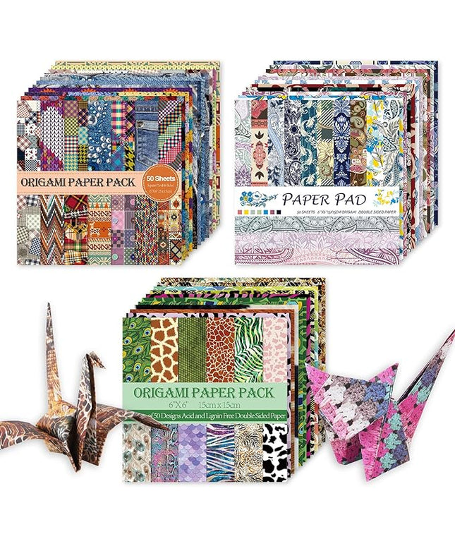 Origami 6x6 Paper Kit 150 Sheets 150 Vivid Colors Double Sided Same Printed Traditional Patterns Square for Arts Crafts Projects Japan Traditional Chiyo.Texture