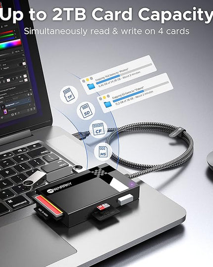 SD Card Reader 7 in 1, WARRKY [Dual Connector USB3.0/USB C, 2.5FT Nylon Cable] Memory Camera Card Adapter Hub for Micro SD/CF/MS/UHS-I, Fit for iPhone 17, Camera, MacBook Pro/Air, Mac, iPad, Android