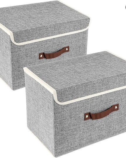 TYEERS Collapsible Storage Boxes, Washable Fabric Storage Bins with Lids, 14.9x9.8x9.8 inches, 2 Pack, Gray