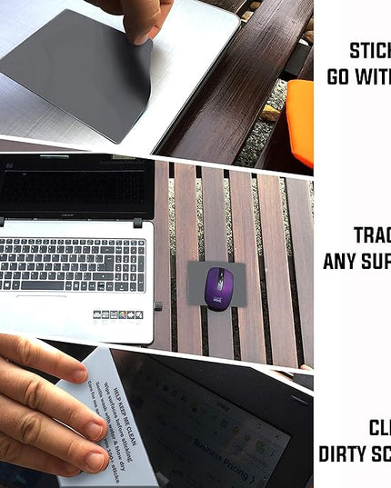 Mouse Pad Adhesive Bottom - Sticks to Any Surface - Portable - Webcam Covers and Screen Cleaner Included (2 Pack -Blank- Gray