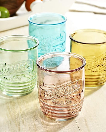 Glaver's Set Of 4 Original Mason Collins Glasses Assorted Colored Drinking Glasses For Juice Smoothies Cocktails Fine Beverage Glass Cups (Original Mason Whiskey Colored 13 OZ.)