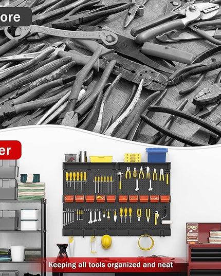 Ultrawall Black Pegboard Wall Organizer, 48X 36 inch for Garage Storage with Hooks, Storage Bins, Tool Panel Organizer, 72pcs