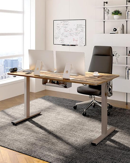 FLEXISPOT EN2 Whole-Piece Standing Desk with Clamp Power Strip, 48 x 30 Electric Stand Up Height Adjustable Desk with Cable Management (Gray Frame + 48" Rustic Brown Desktop, 2 Packages)