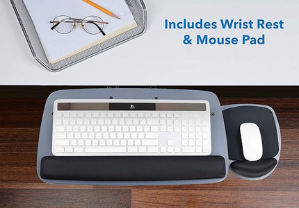 Mount-It! Under Desk Keyboard Tray, Adjustable Keyboard and Mouse Drawer Platform with Ergonomic Wrist Rest Pad, 17.25" Track (MI-7137)
