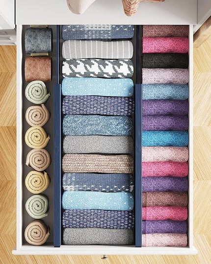 SpaceAid Bamboo 4 Pack Dresser Drawer Dividers, 4.65“ High Adjustable 17“-22” Drawer Organizers, Expandable Organization for Clothing, Clothes, Dressers, Navy Blue