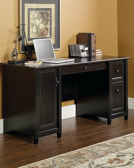 Sauder Edge Water Computer Desk with Storage Drawers, Home Office Desk, in Estate Black