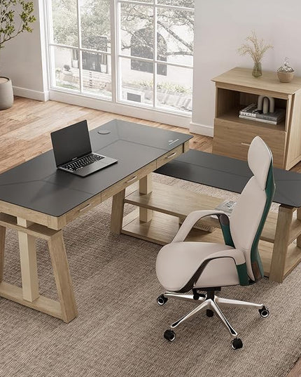 EUREKA ERGONOMIC L Shaped Standing Desk Ark EX, 60in Executive Adjustable Height Office Desk with Drawers,Computer Desk with Storage, Modern Executive Home Office,Oak Grey