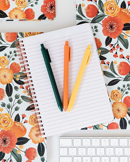 Steel Mill & Co Cute Mini Spiral Notebook, 8.25" x 6.25" Journal with Durable Hardcover and 160 Lined Pages, Orange Floral