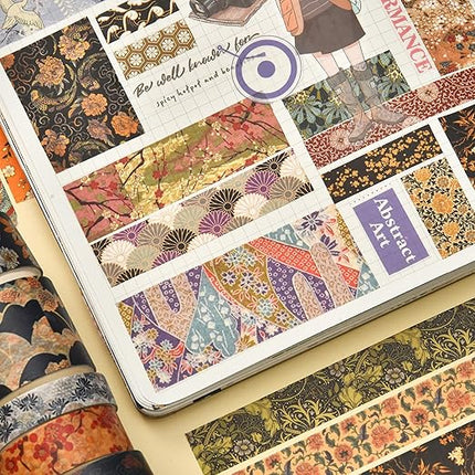 Songdao 12 Rolls Kyoto Charm Washi Tape Set Japanese Arts Adhesive Tapes Geometric Garden Decorative Masking Tape Sets for Craft, Kids, Scrapbook, DIY, Gift Wrapping (Crimson Fields)