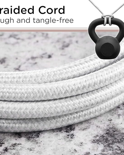 Cordinate 3-Outlet Power Strip Extension Cord with Multiple Outlets 15 Ft Indoor Braided Grounded Flat Plug Extension Cord ETL Listed White 50011